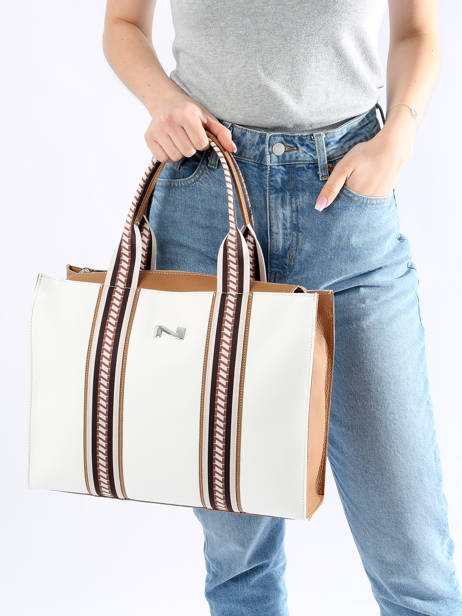 Nina Tote Bag Canvas With Leather Nathan baume White solar NINA other view 1