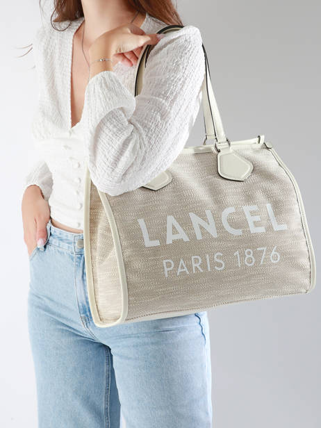 Sac Cabas D'été Zippé Toile De Jute Et Cuir Lancel Beige cabas d'ete A13310 vue secondaire 1