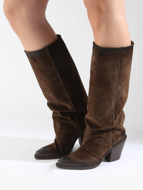 Bottes à Talon Stivali Tubo En Cuir Metisse Marron women Bottes Texan en daim vue secondaire 1