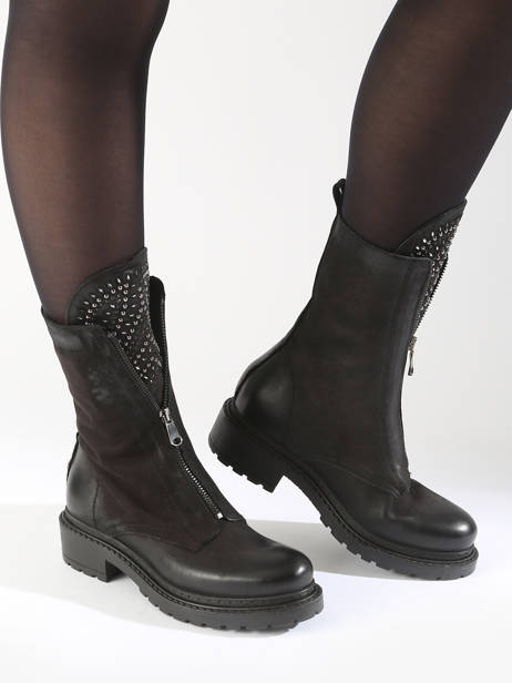 Bottines Biker En Cuir Metisse Noir women Bottines en nubuck avec application de pierres sur la languette. vue secondaire 1