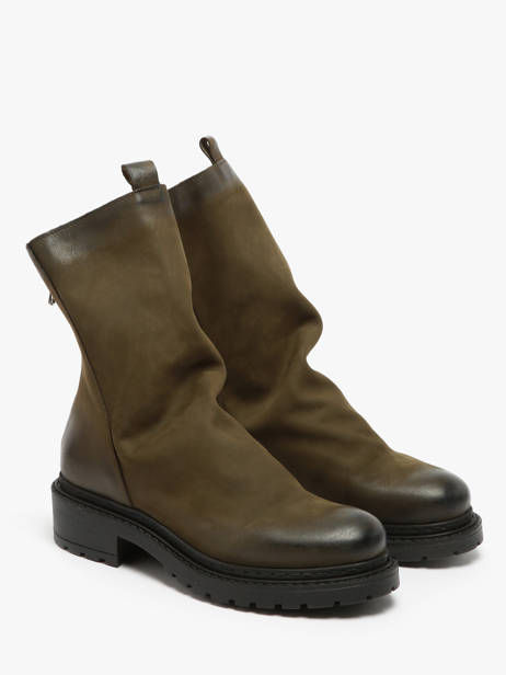 Bottines Biker En Cuir Metisse Vert women Bottines en nubuck. vue secondaire 2