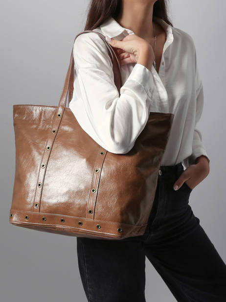 Small Leather Le Cabas Tote Bag With Strap Vanessa bruno Brown cabas cuir 82V40409 other view 1