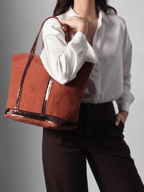 Medium Zipped Le Cabas Tote Bag Linen Sequins Vanessa bruno Red cabas lin 31V40378 other view 1