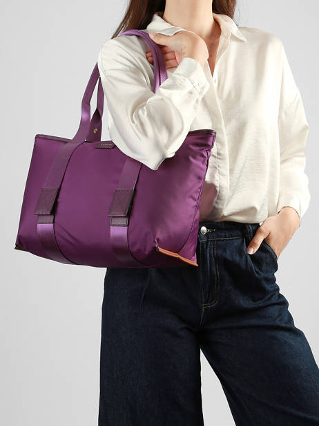 Medium Mistral Rollable Tote Bag Nylon And Leather Lancel Violet mistral A13995 other view 1