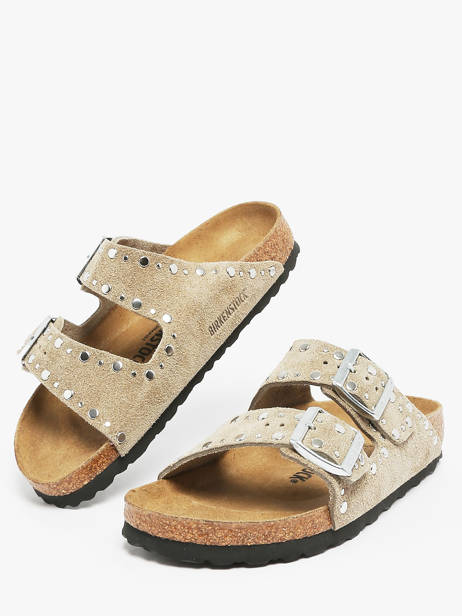 Slippers Arizona Rivet In Leather Birkenstock Beige women 1029390 other view 2