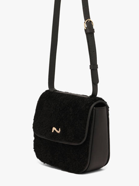 Sac Bandoulière Ulysse Peau Lainée Et Cuir Nathan baume Noir odyssey 2S vue secondaire 1